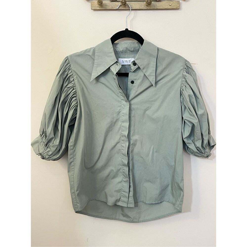 S/W/F Sage Green Balloon Sleeve Button Down Shirt S